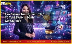 Bàn chơi Evo casino với dealer và chip tại 58WIN