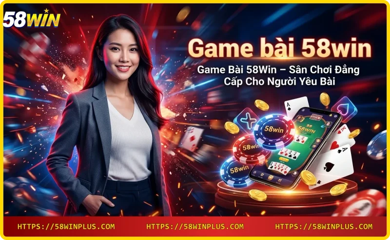 Bàn chơi game bài 58win với bài và chip