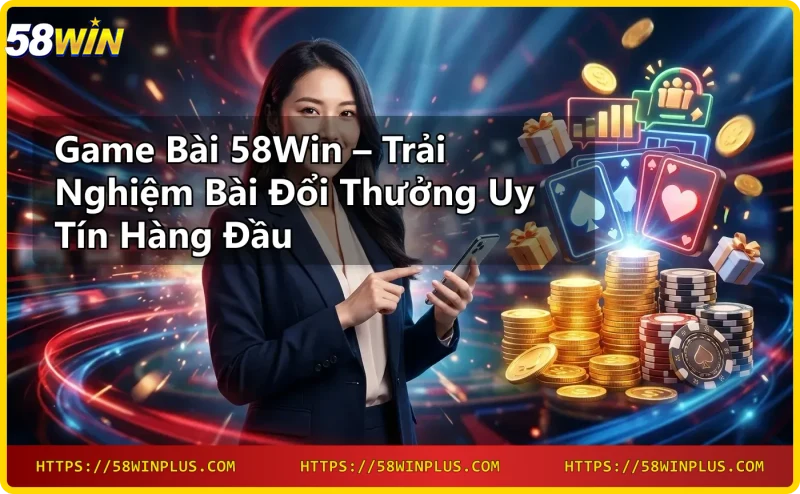 Bàn chơi game bài 58win với bài và chip