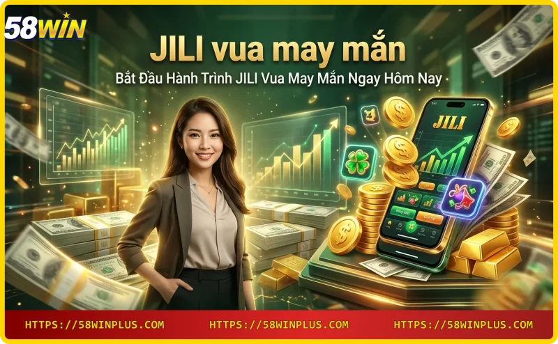Bắt đầu chơi JILI vua may mắn - nút play vàng phát sáng, tiền xu bay, vương miện nhỏ