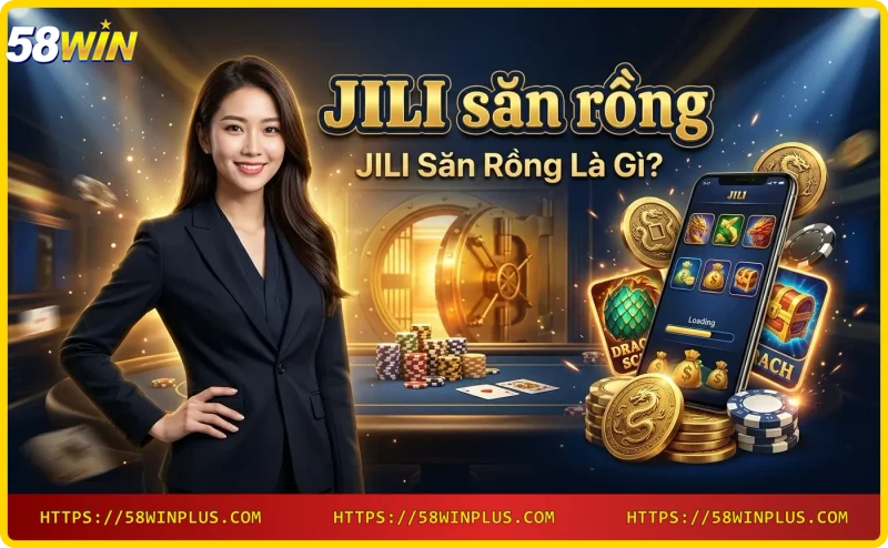 Giao diện game JILI săn rồng slot dragon với biểu tượng rồng và vàng