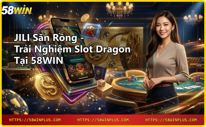 Giao diện game JILI săn rồng slot dragon với biểu tượng rồng và vàng