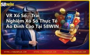 Hình ảnh minh họa VR xổ số với quả cầu quay số ảo và hiệu ứng ánh sáng neon