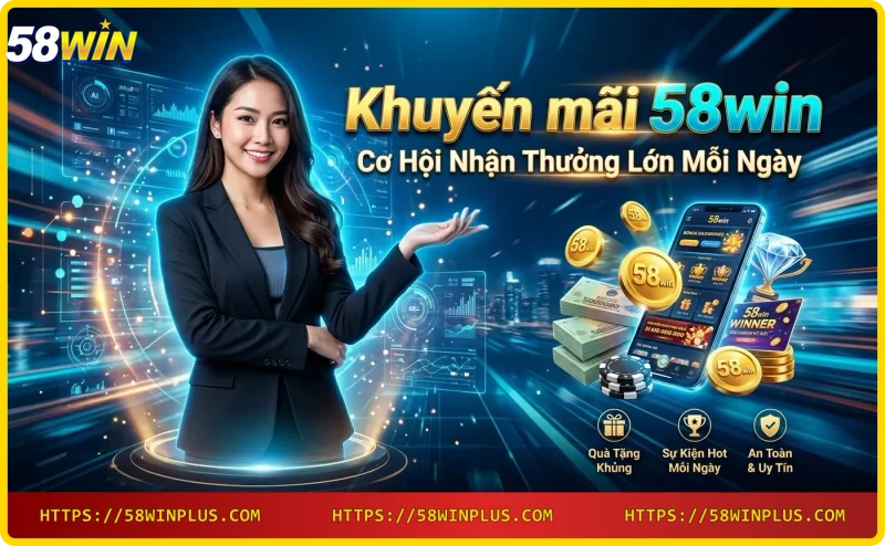 Thưởng nạp đầu 100% tại 58win - khuyến mãi chào mừng hấp dẫn